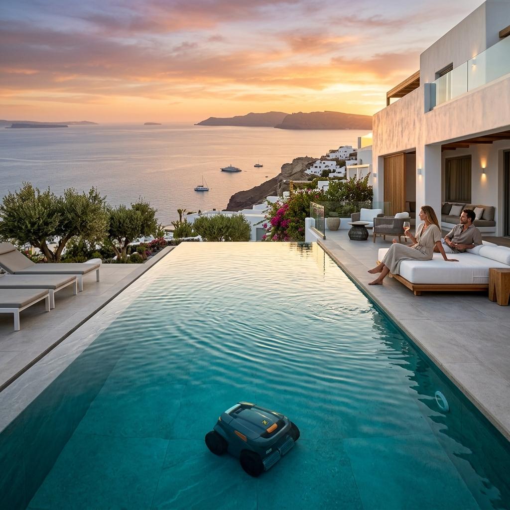 Piscina de lujo con robot limpiafondos